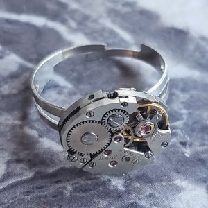 Steampunk Clock watch movement with gears adjustable ring